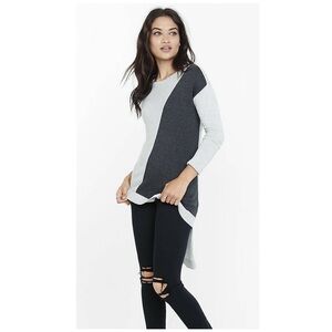 EXPRESS Grey Colorblock Ribbed Long Hi-Low Tunic Sweater